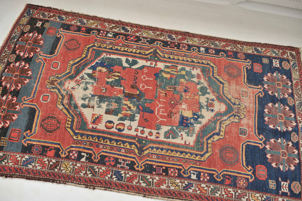 FOLKLORE Antique Rug | Wonderful Landscape Depiction Village Antique Rug | 4.6 x 6.8