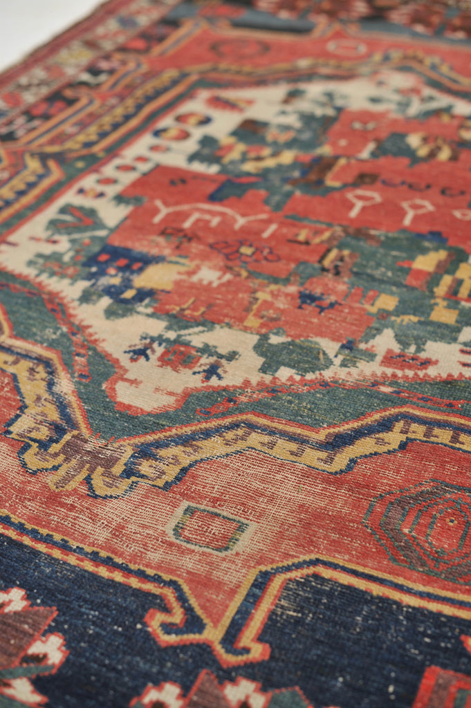FOLKLORE Antique Rug | Wonderful Landscape Depiction Village Antique Rug | 4.6 x 6.8
