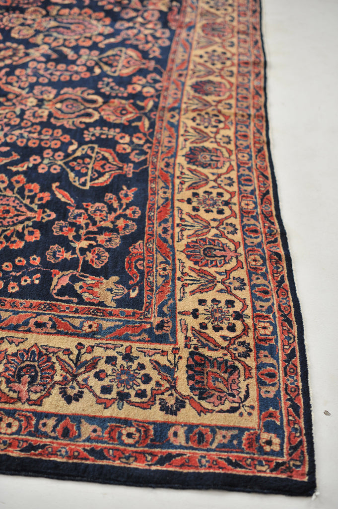 SOLD |  MASTERFUL Antique Rug | Jaw Dropping Navy & Camel Botanical GEM | 9.3 x 11.8