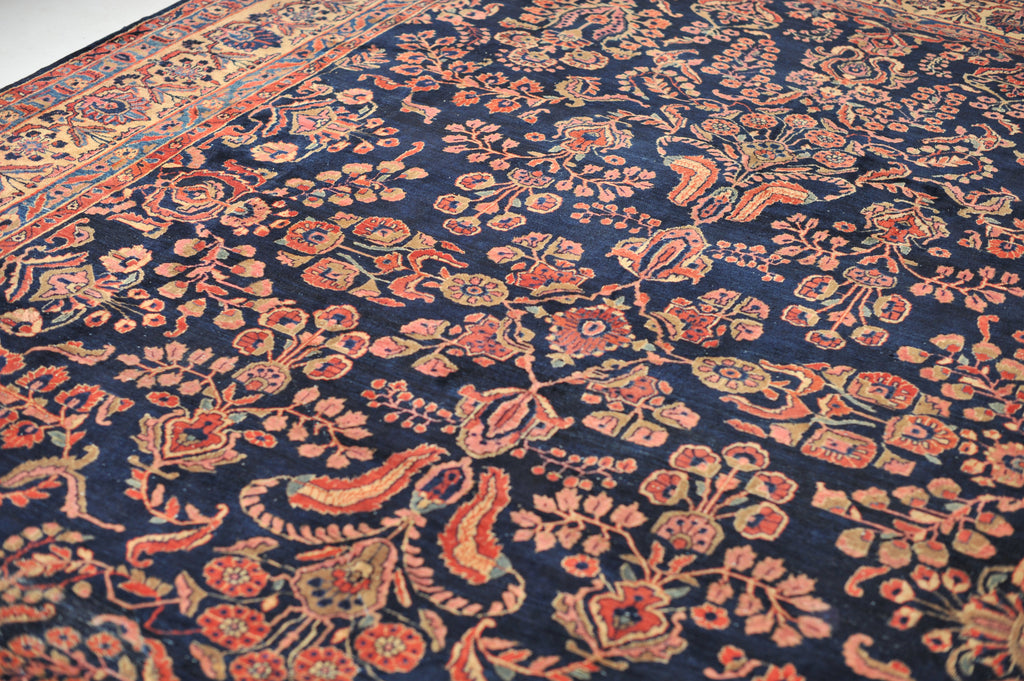 SOLD |  MASTERFUL Antique Rug | Jaw Dropping Navy & Camel Botanical GEM | 9.3 x 11.8