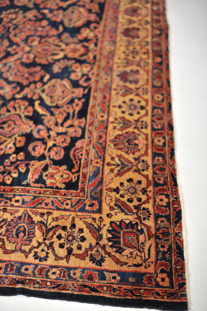 SOLD |  MASTERFUL Antique Rug | Jaw Dropping Navy & Camel Botanical GEM | 9.3 x 11.8