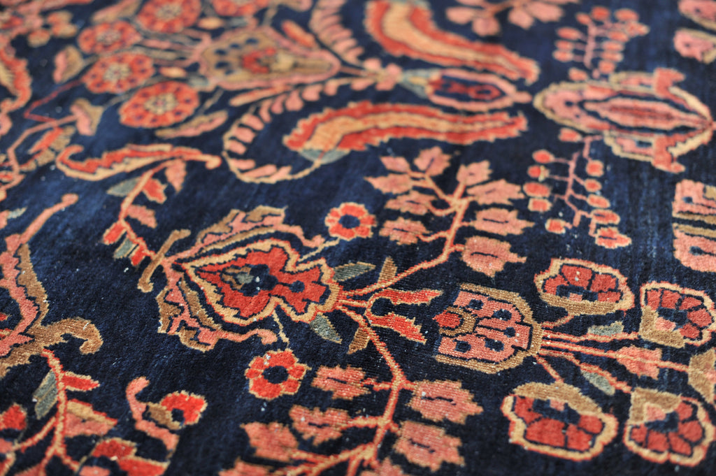 SOLD |  MASTERFUL Antique Rug | Jaw Dropping Navy & Camel Botanical GEM | 9.3 x 11.8