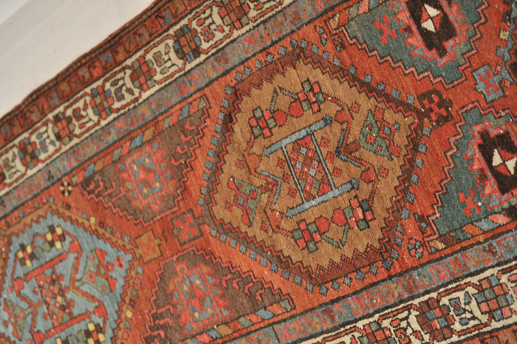 SOLD | TOP 3 Antique Runner | GORGEOUS Clay, Blues, Camel, Espresso, Teal, Green, with Geometric Design 3 x 14.5