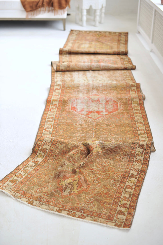 LONG Muted Antique Runner | BEAUTIFUL Distressed Tribal Antique Rug | ~ 3 x 18.8