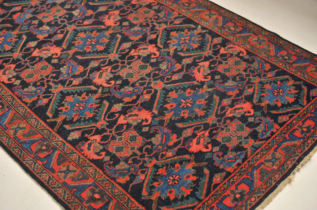 SOLD | ICONIC Water Garden Antique Rug | Infamous Herati / Fish / Water Garden Design with Pinks, Blues, Greens, and Mocha | 4.6 x 6.8