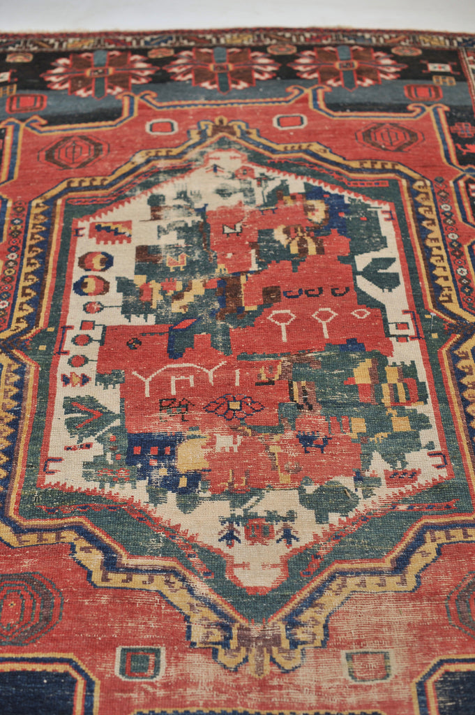 FOLKLORE Antique Rug | Wonderful Landscape Depiction Village Antique Rug | 4.6 x 6.8