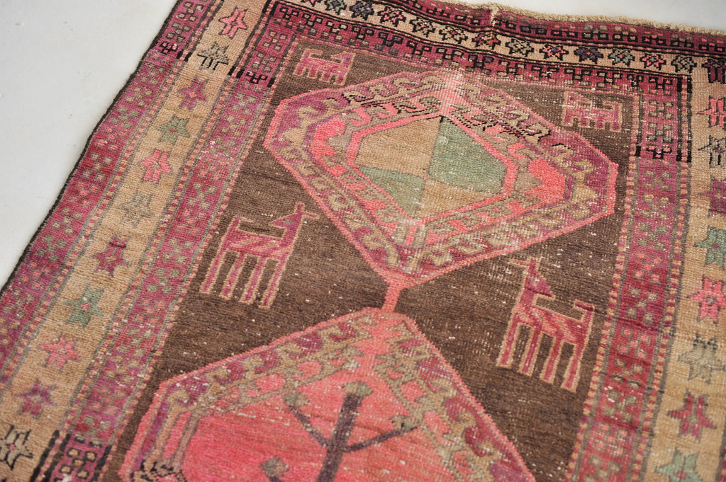 Vintage Runner | Pink, Purple, Charcoal Black Nomadic Vintage rug | ~ 3.5 x 9.8
