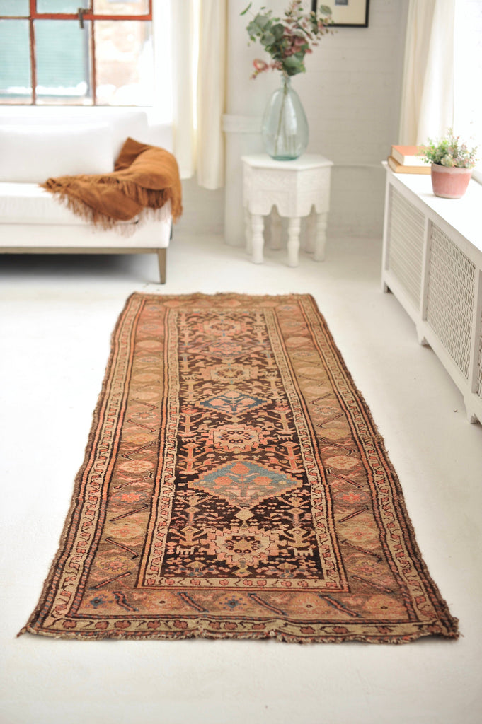 GORGEOUS Antique Runner | Charcoal Black, Taupe, Pink, & Blue Antique Tribal Runner | ~ 3 x 9.5