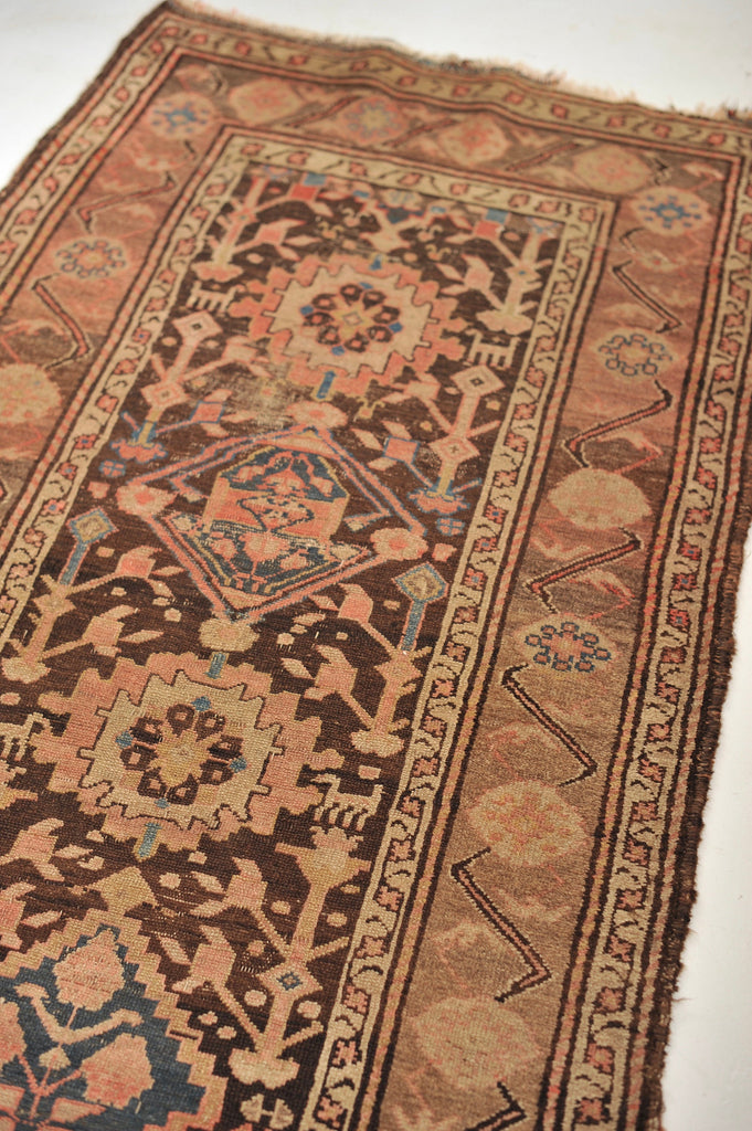 GORGEOUS Antique Runner | Charcoal Black, Taupe, Pink, & Blue Antique Tribal Runner | ~ 3 x 9.5