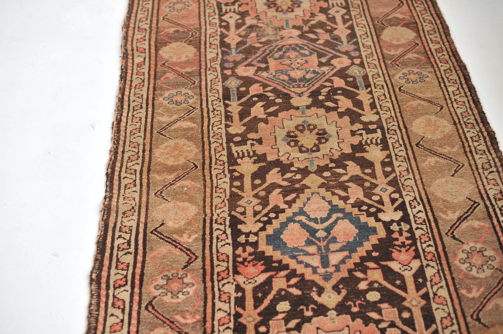 GORGEOUS Antique Runner | Charcoal Black, Taupe, Pink, & Blue Antique Tribal Runner | ~ 3 x 9.5