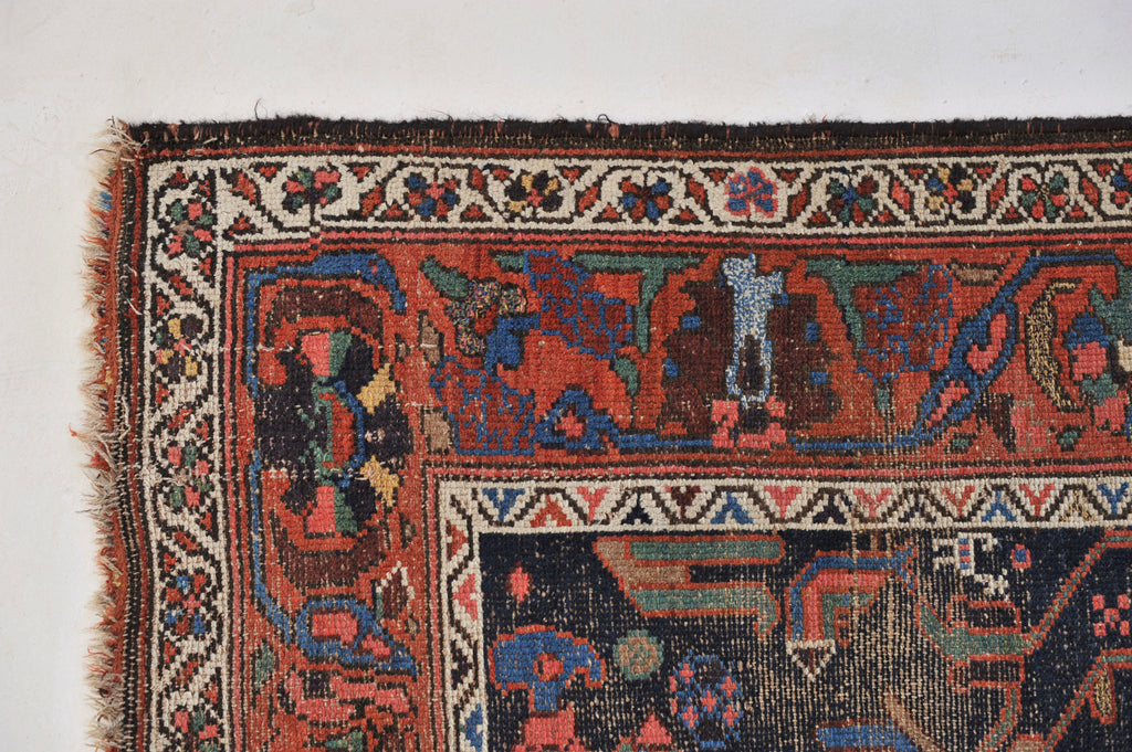 MYSTICAL Antique Rug | Highly Attractive Navy, Green, Watermelon Antique Rug | 4.7 x 6.8