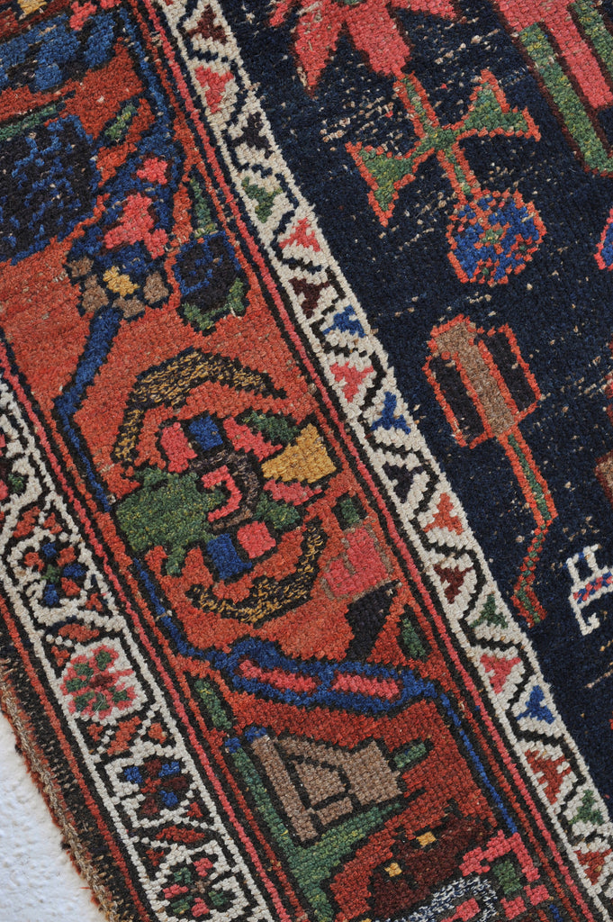 MYSTICAL Antique Rug | Highly Attractive Navy, Green, Watermelon Antique Rug | 4.7 x 6.8