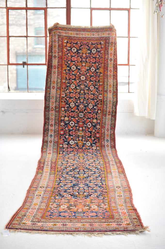THE MOST COLORFUL Antique Runner | Iconic Water Garden Antique Runner | 4 x 15.5