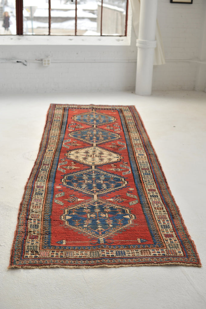 RESERVED*** Lovely Vintage Runner | Red, Blue, Camel, Teal, Beige, and Charcoal Vintage Tribal Runner | 3.7. x 11.4