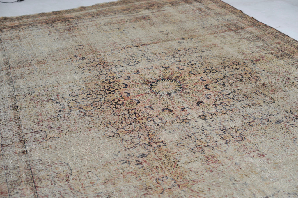 Reserved for Photoshoot with Miller Marriott*** High-End Distressed Antique Rug | Incredible Beige, Grey, Taupe with Sherbet Hues | 9.4 x 13.8