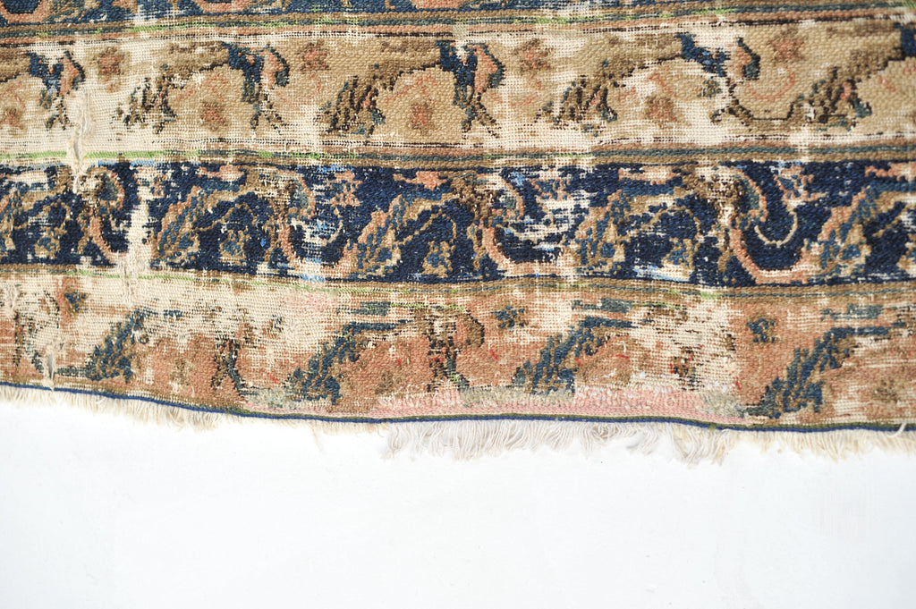 OLD WORLD Antique Rug | Ancient Pattern with Navy, Coral, Salmon, Blush and Beige | ~ 7.10 x 12.4