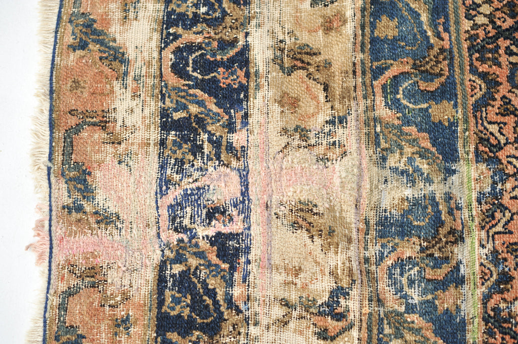 OLD WORLD Antique Rug | Ancient Pattern with Navy, Coral, Salmon, Blush and Beige | ~ 7.10 x 12.4