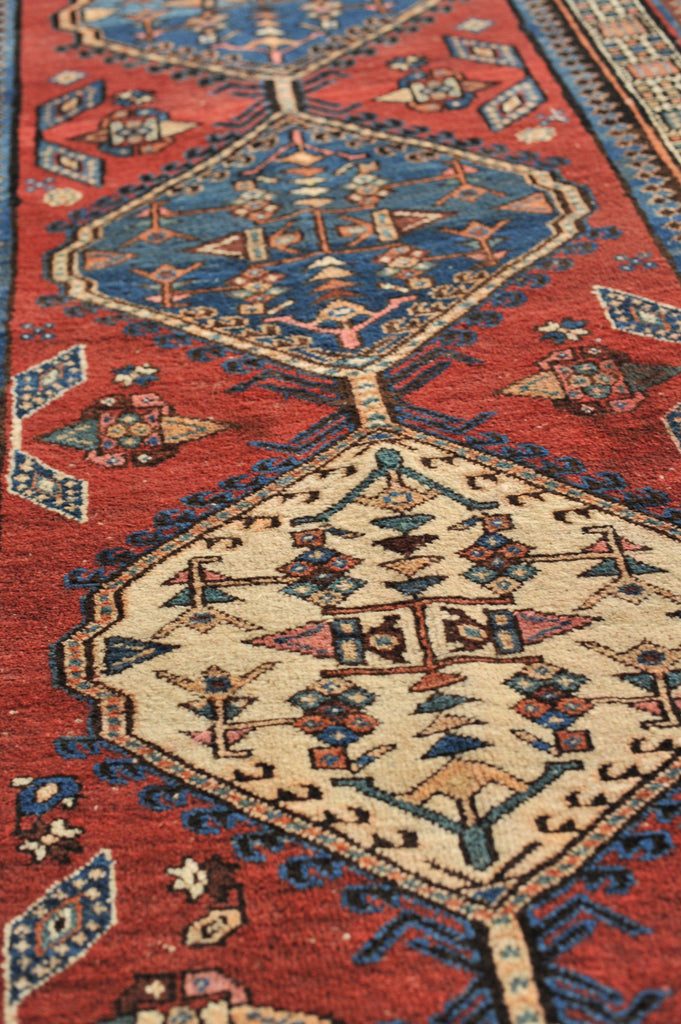RESERVED*** Lovely Vintage Runner | Red, Blue, Camel, Teal, Beige, and Charcoal Vintage Tribal Runner | 3.7. x 11.4