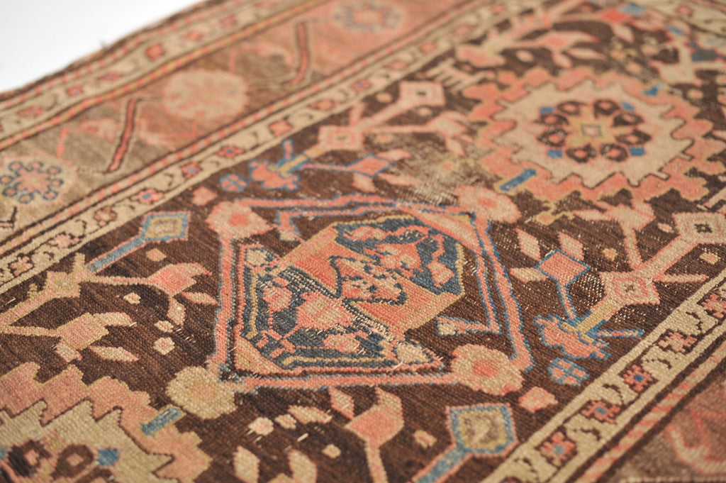 GORGEOUS Antique Runner | Charcoal Black, Taupe, Pink, & Blue Antique Tribal Runner | ~ 3 x 9.5