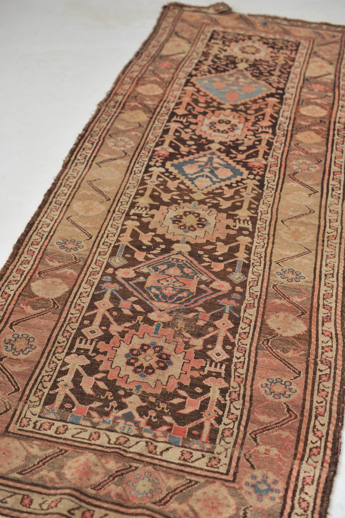 GORGEOUS Antique Runner | Charcoal Black, Taupe, Pink, & Blue Antique Tribal Runner | ~ 3 x 9.5