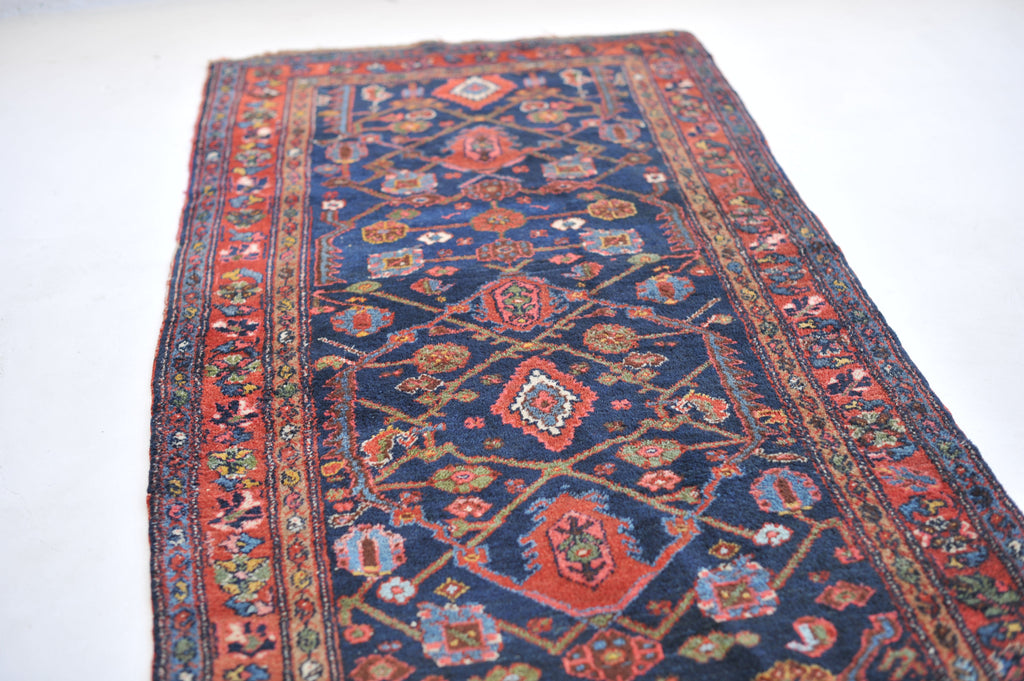 LONG Antique Runner | Moody Navy, Spring Green & Camel Over-sized Runner | 3 x 16.6
