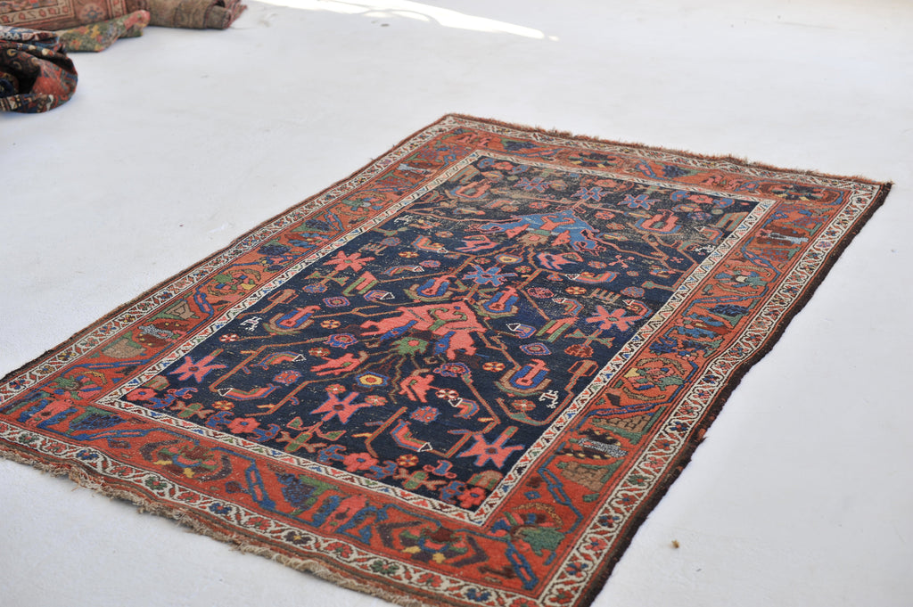 SOLD | MYSTICAL Antique Rug | Highly Attractive Navy, Green, Watermelon Antique Rug | 4.7 x 6.8