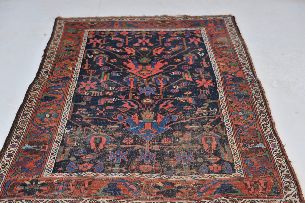 MYSTICAL Antique Rug | Highly Attractive Navy, Green, Watermelon Antique Rug | 4.7 x 6.8