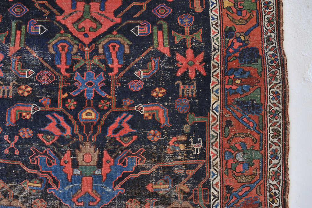 MYSTICAL Antique Rug | Highly Attractive Navy, Green, Watermelon Antique Rug | 4.7 x 6.8