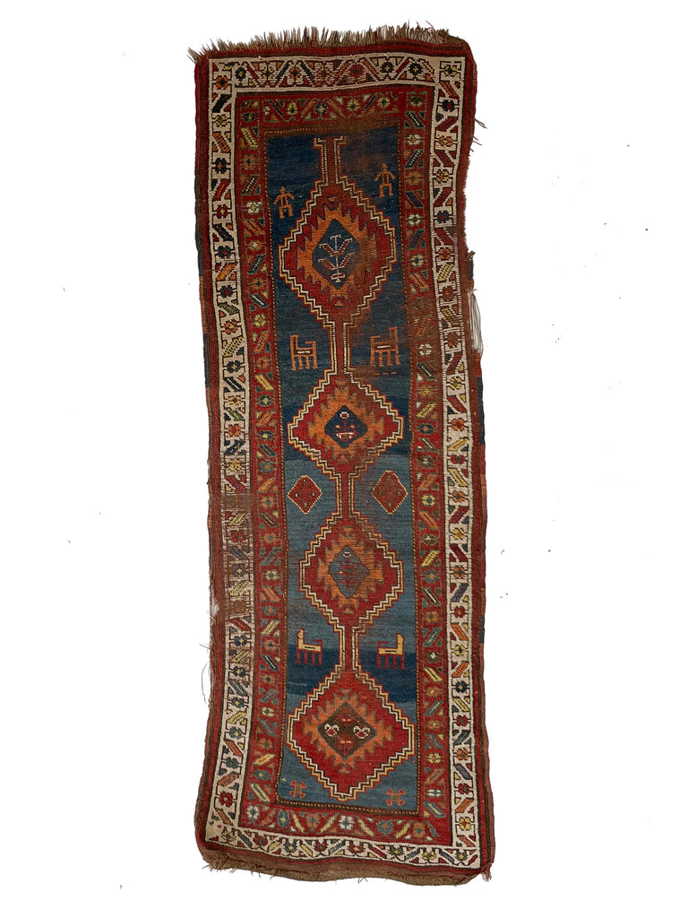 SOULFUL Nomadic Antique Runner | Gorgeous Blue, Terracotta, Red, and Camel Antique Runner | 3.2 x 8.9