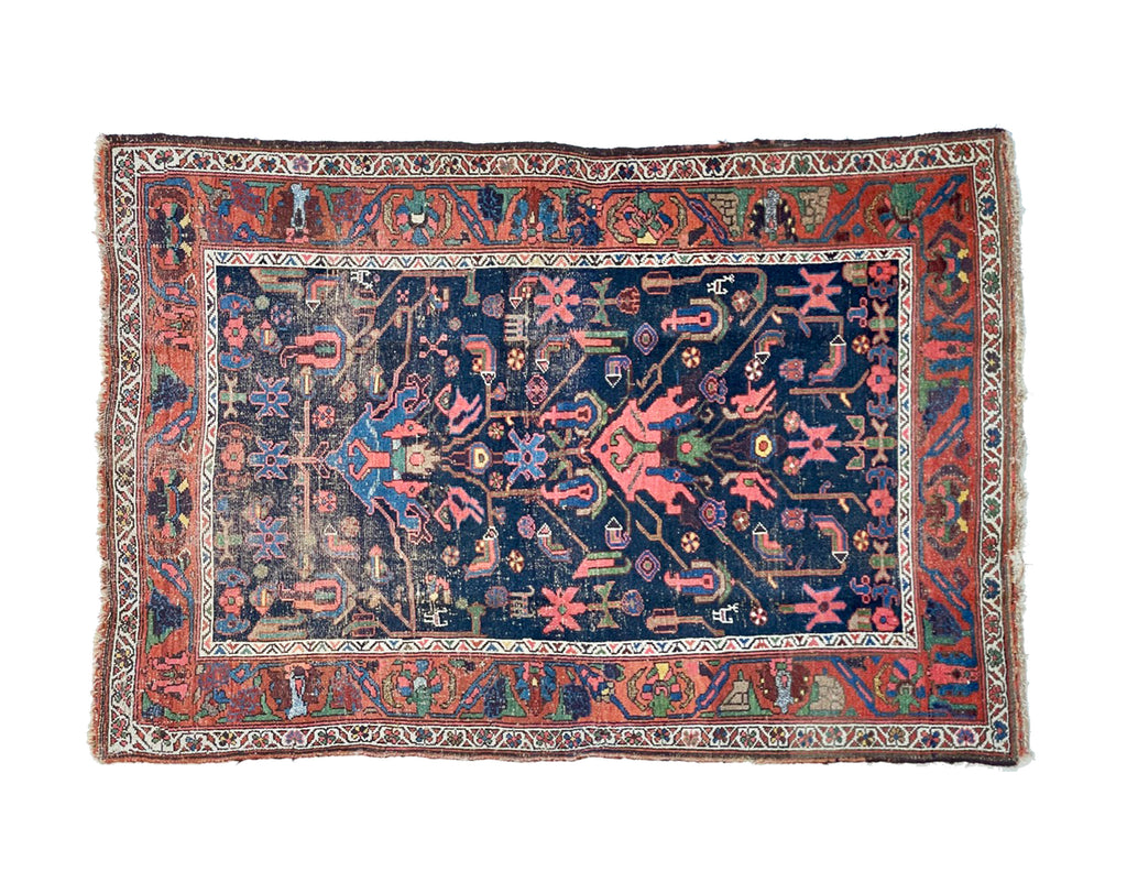 SOLD | MYSTICAL Antique Rug | Highly Attractive Navy, Green, Watermelon Antique Rug | 4.7 x 6.8