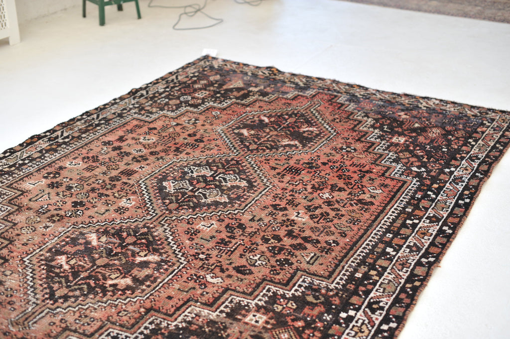 RESERVED FOR PHOTOSHOOT*** Gorgeous Vintage Rug | Watermelon Pink and Blush with Charcoal Vintage Rug | 6.4 x 9.3