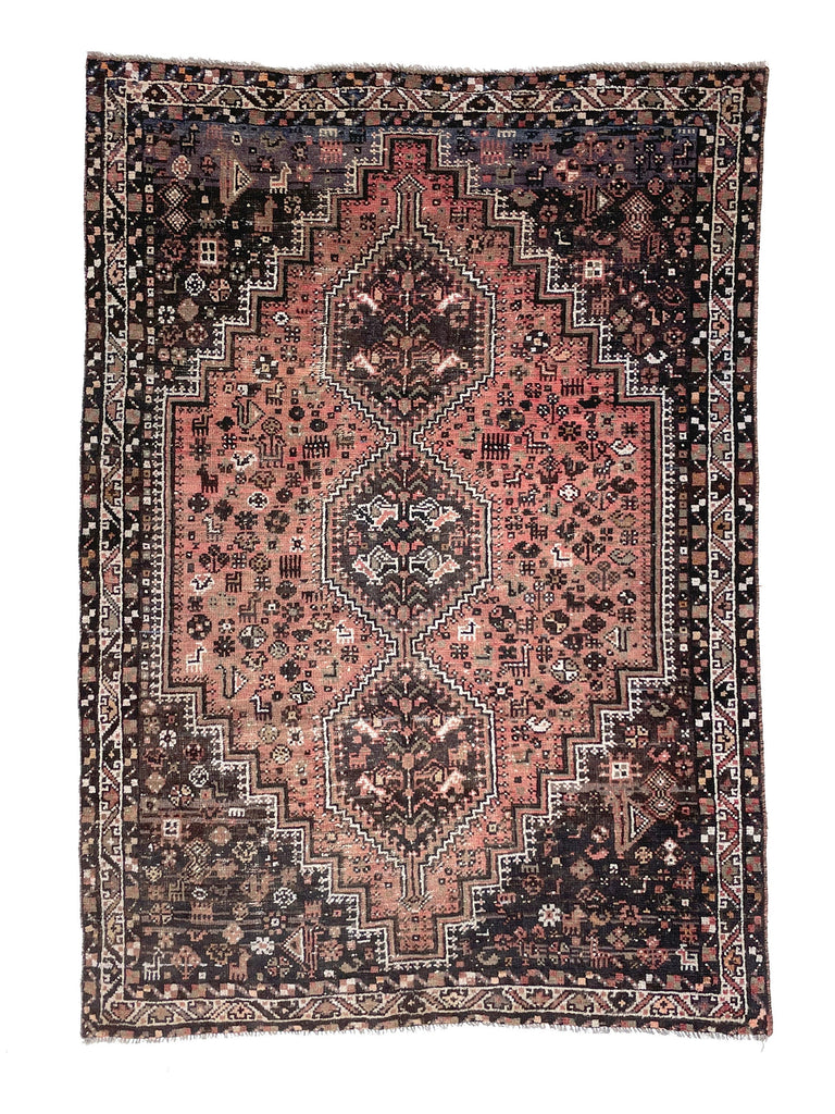 Gorgeous Vintage Rug | Watermelon Pink and Blush with Charcoal Vintage Rug | 6.4 x 9.3