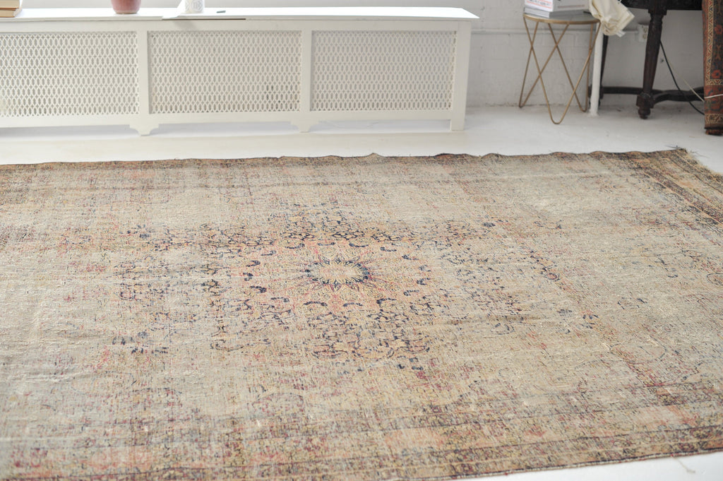 Reserved for Photoshoot with Miller Marriott*** High-End Distressed Antique Rug | Incredible Beige, Grey, Taupe with Sherbet Hues | 9.4 x 13.8