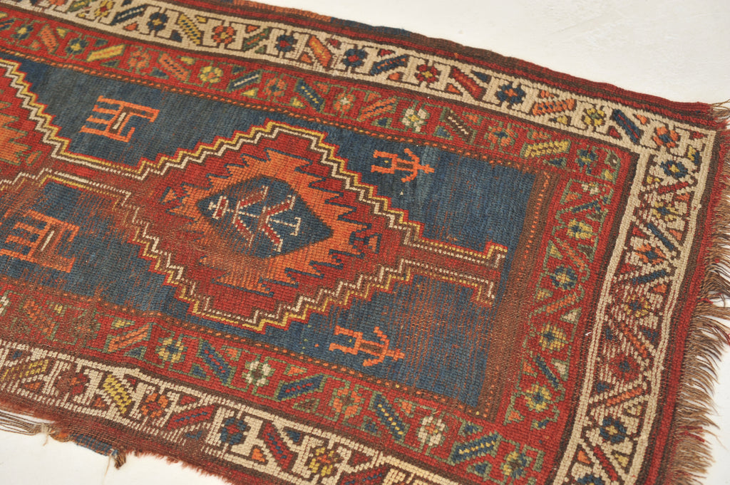 SOULFUL Nomadic Antique Runner | Gorgeous Blue, Terracotta, Red, and Camel Antique Runner | 3.2 x 8.9
