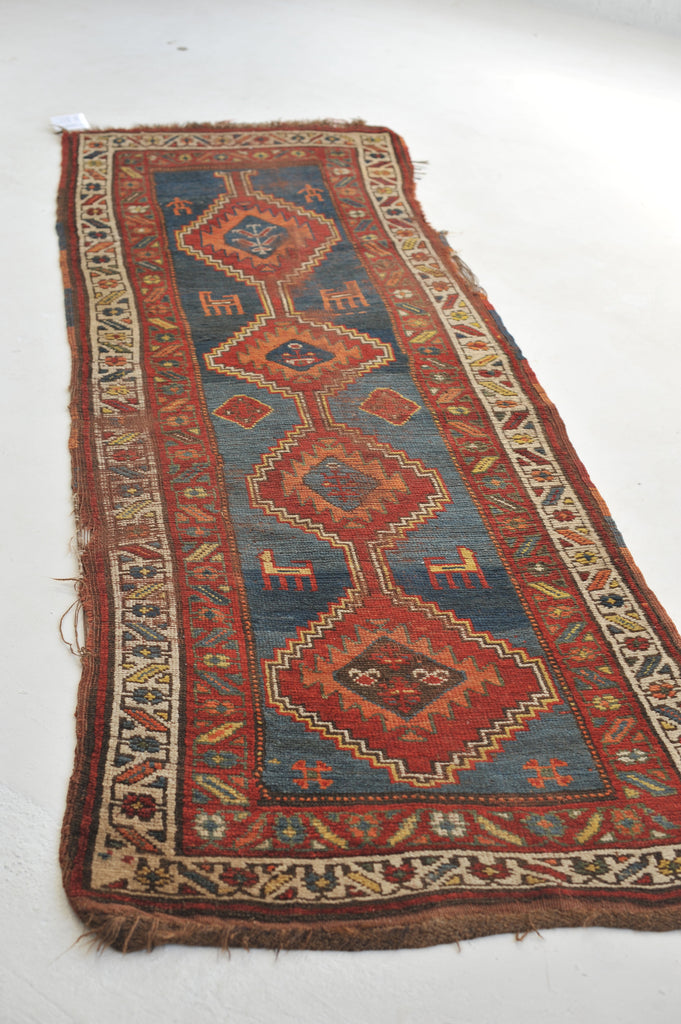 SOULFUL Nomadic Antique Runner | Gorgeous Blue, Terracotta, Red, and Camel Antique Runner | 3.2 x 8.9