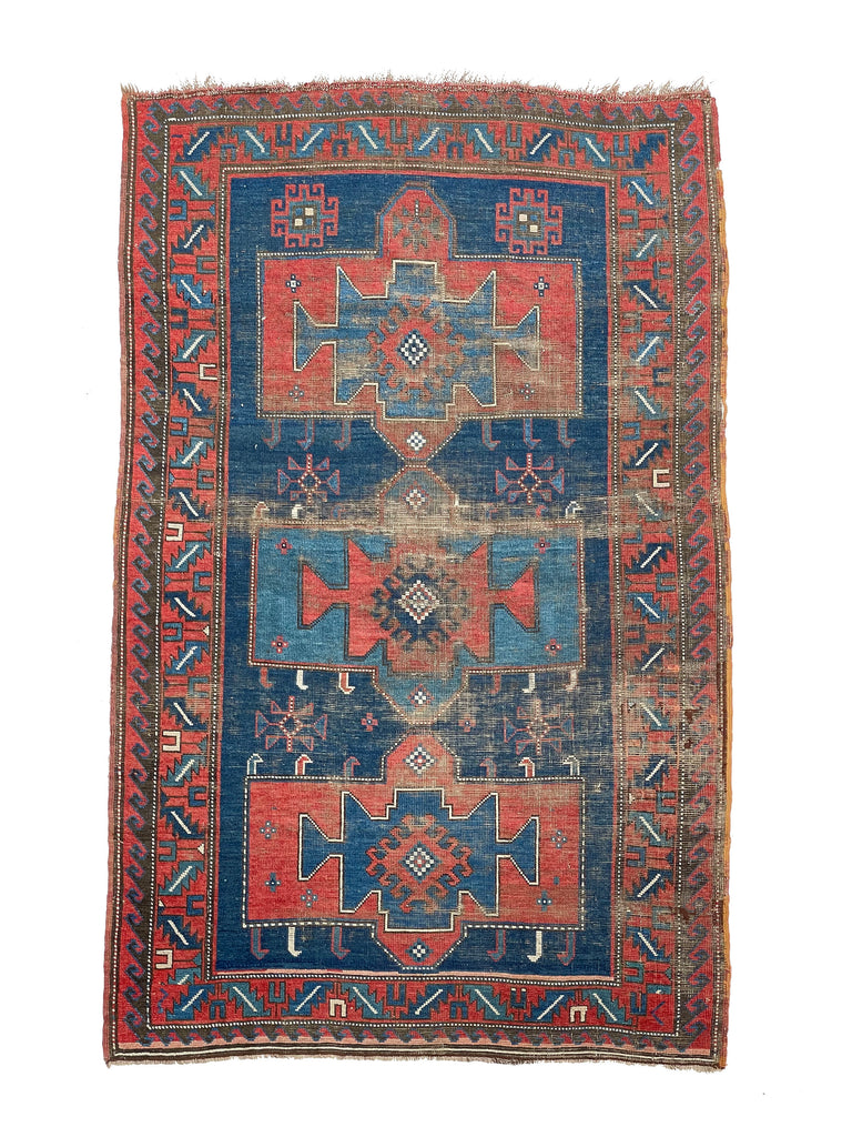 Old World Antique Kazak Rug | Sensational Antique Caucasian Geometric Tribal Rug | 4.4 x 6.9