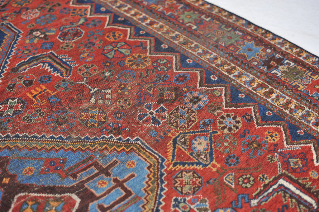 Ancient Antique Rug | Infinitely Soulful Village Rug with Rare Blues & Greens  | 6.9 x 10