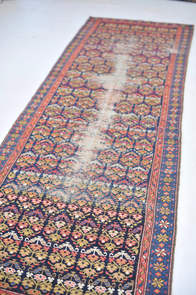 Lovely Antique Runner | All-Over Botanical Lattice Garden Design | 3.4 x 10.10