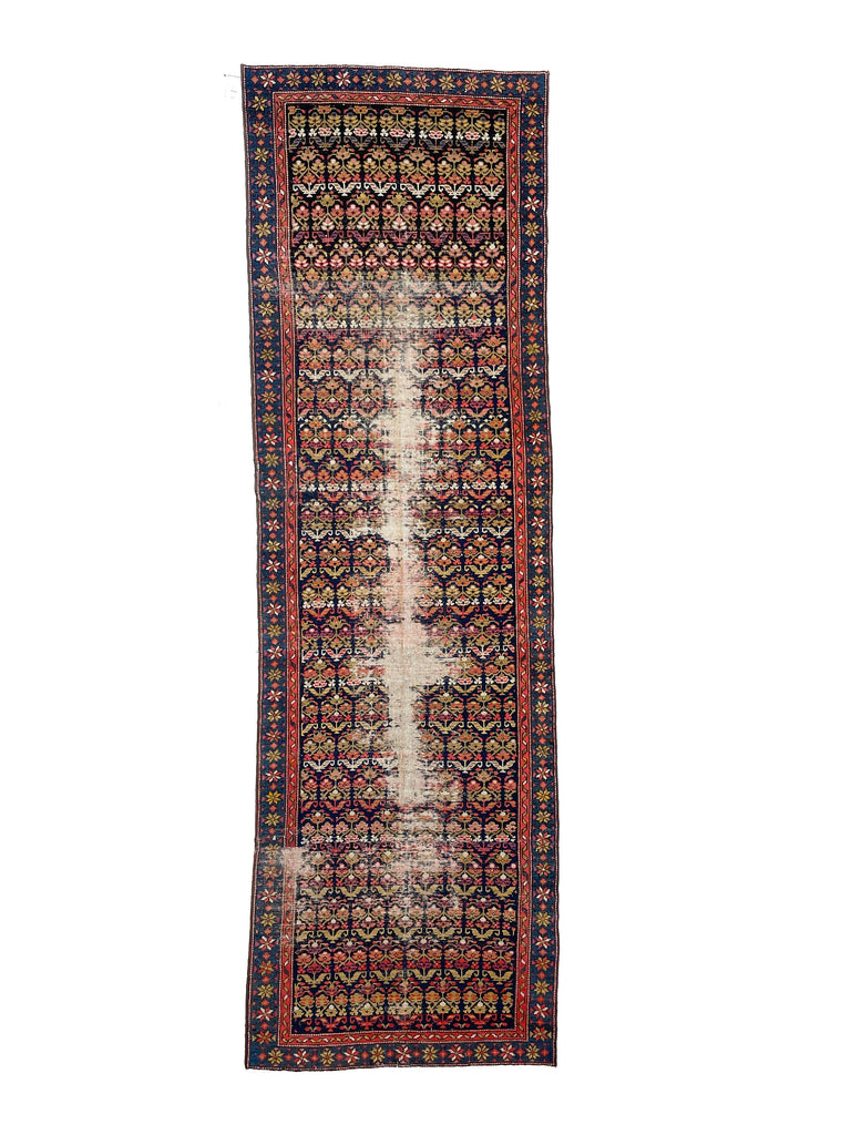 Lovely Antique Runner | All-Over Botanical Lattice Garden Design | 3.4 x 10.10