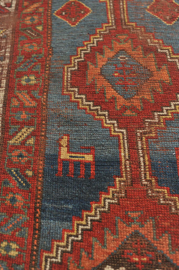 SOULFUL Nomadic Antique Runner | Gorgeous Blue, Terracotta, Red, and Camel Antique Runner | 3.2 x 8.9