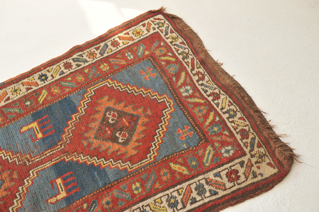 SOULFUL Nomadic Antique Runner | Gorgeous Blue, Terracotta, Red, and Camel Antique Runner | 3.2 x 8.9