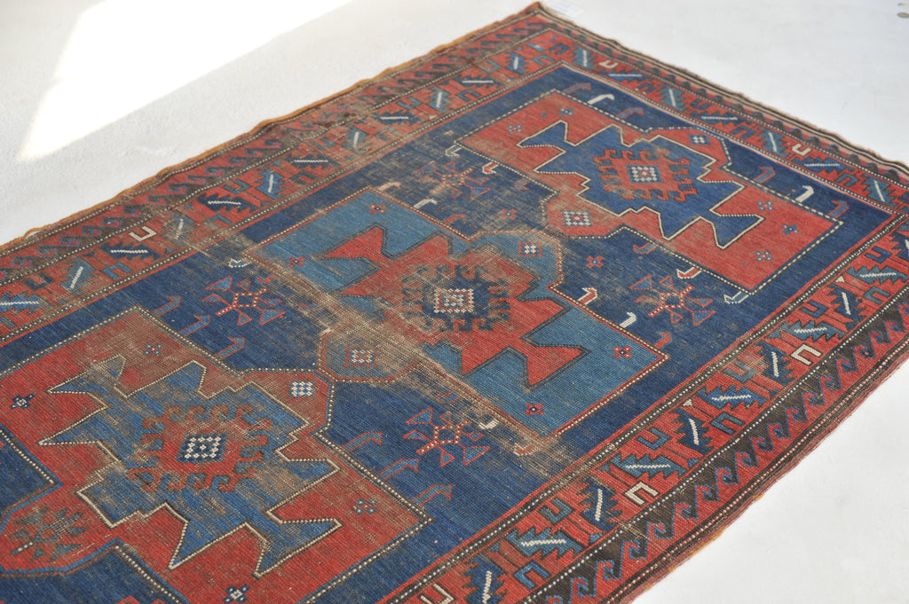 Old World Antique Kazak Rug | Sensational Antique Caucasian Geometric Tribal Rug | 4.4 x 6.9