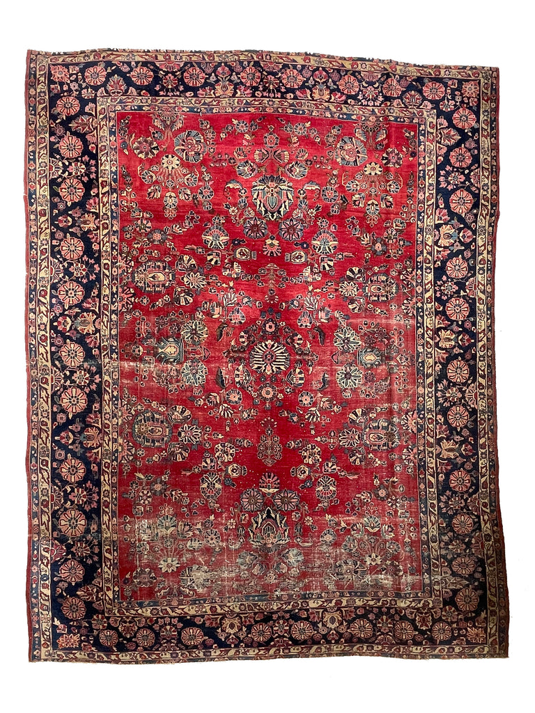 SOLD | 10 x 13 | Splendid Antique Botanical Meets Nomad rug | Antique rug