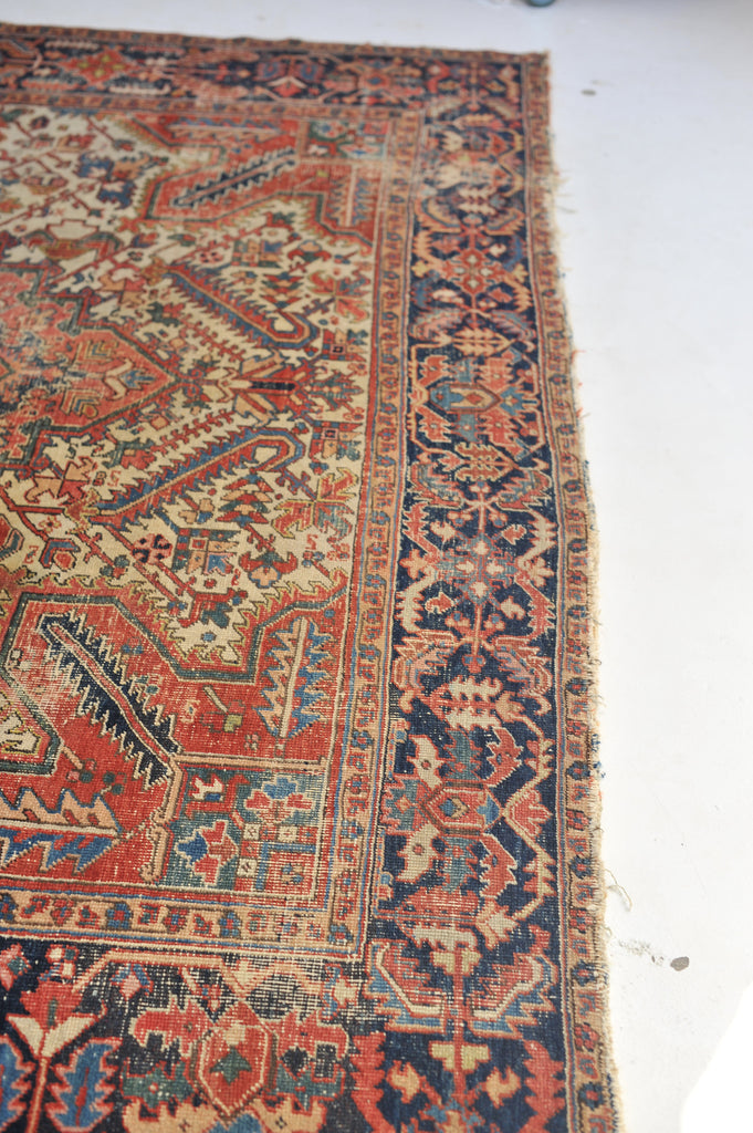 SOLD | Large Heriz Antique Rug  | Powerful Medallion & Geometric Design in RARE size | 9.4 x 13.4