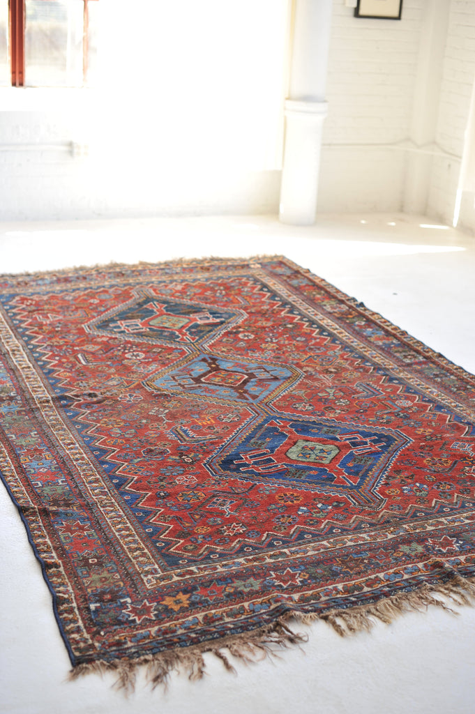 Ancient Antique Rug | Infinitely Soulful Village Rug with Rare Blues & Greens  | 6.9 x 10