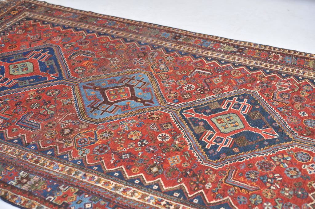 Ancient Antique Rug | Infinitely Soulful Village Rug with Rare Blues & Greens  | 6.9 x 10