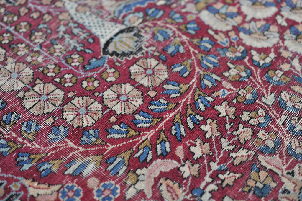 SOLD | Genuinely Distressed Antique Rug | Merlot Color Botanical Arabesque Beauty | 8.8 x 11.6
