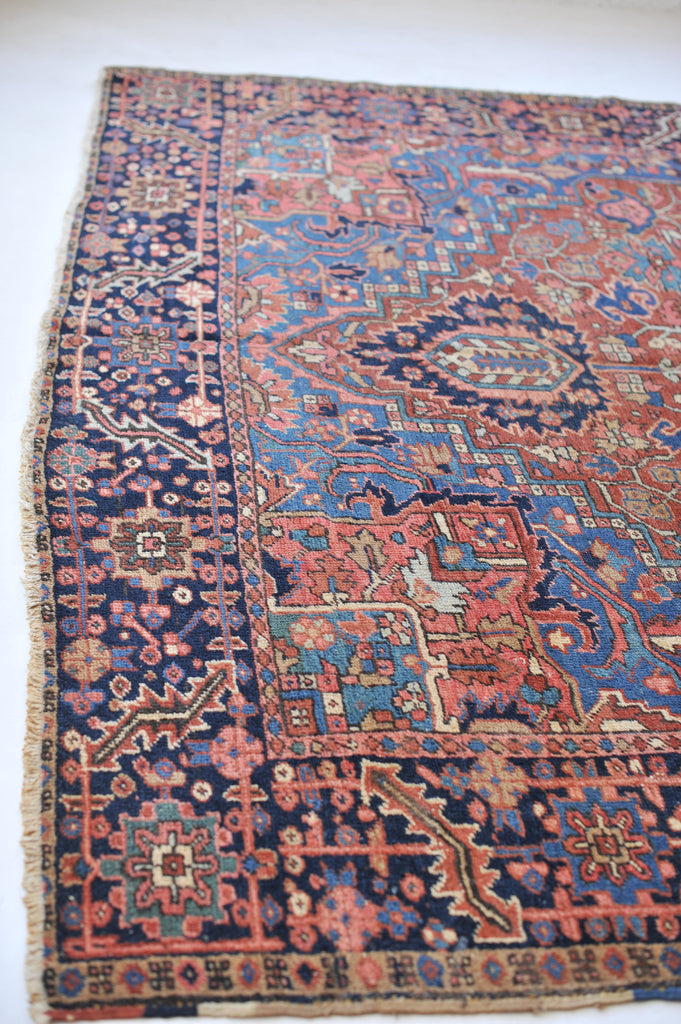 SOLD | Gorgeous Antique Rug | Artistic Blue & Salmon Pink | 9x12 rug