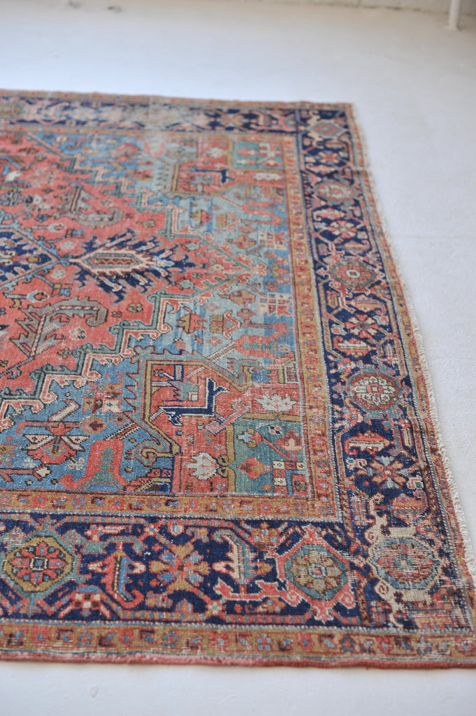 SOLD | DREAMY Antique Rug | Terracotta & Ice Blue Geometric BEAUTY | ~ 8 x 10.6