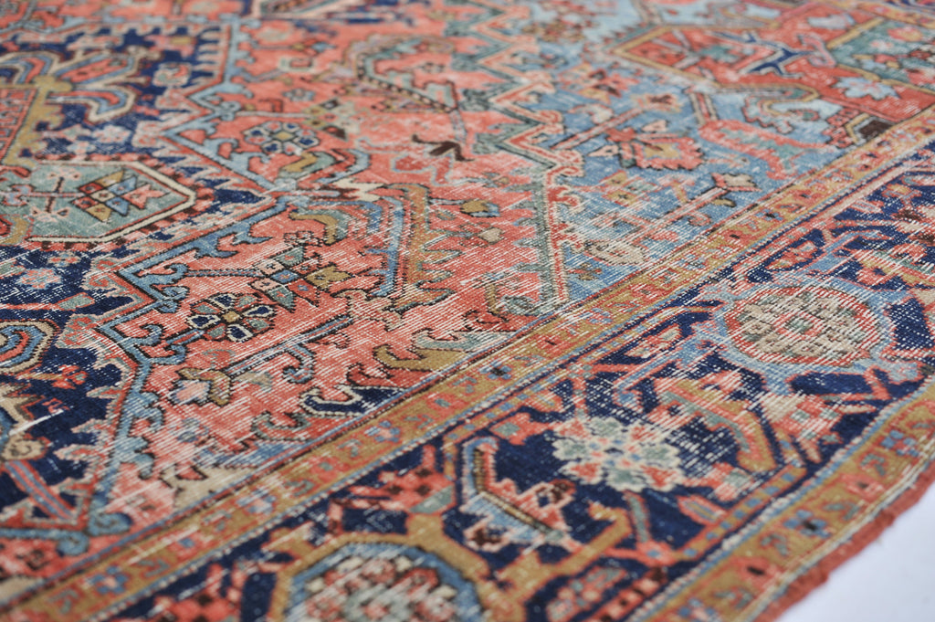 SOLD | DREAMY Antique Rug | Terracotta & Ice Blue Geometric BEAUTY | ~ 8 x 10.6